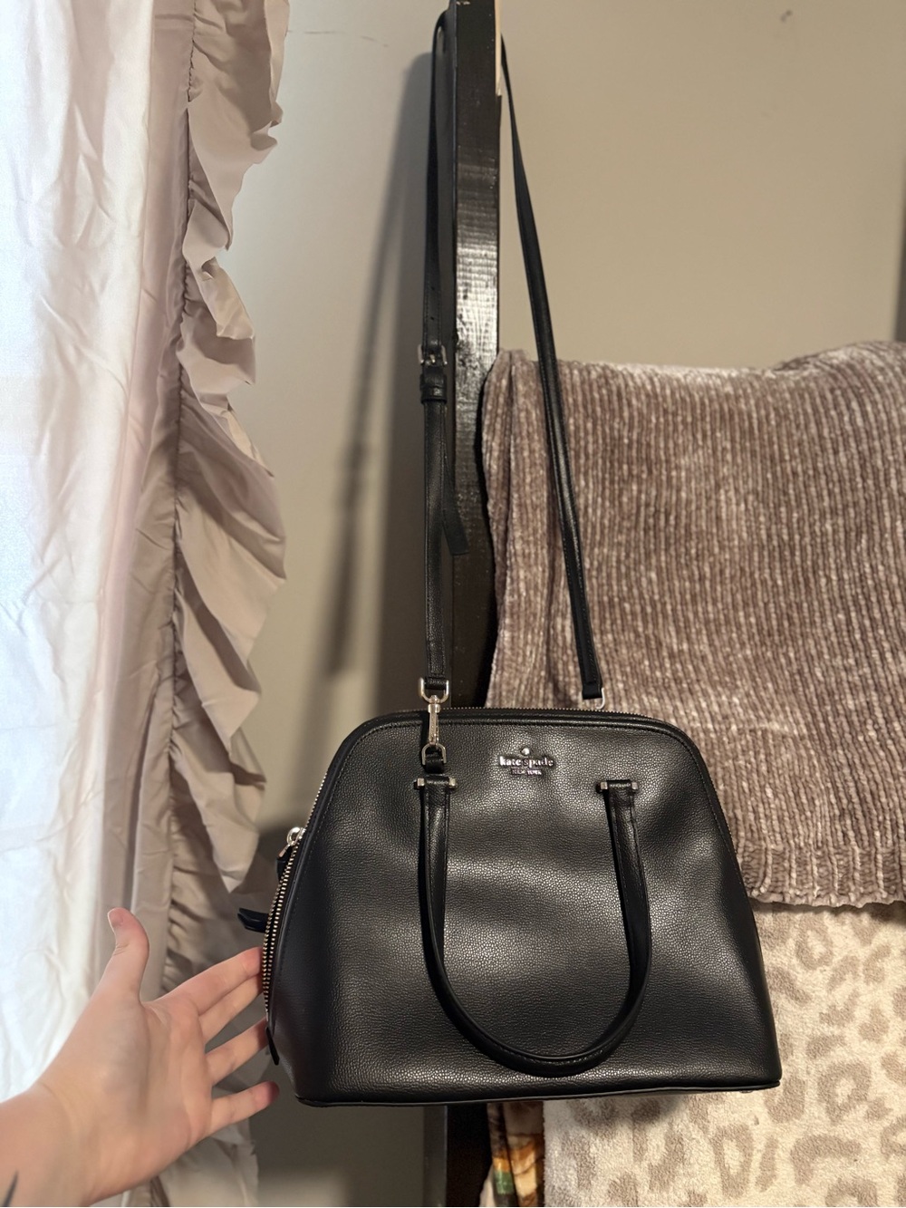 kate spade Black Leather Dome Satchel with Removable Strap